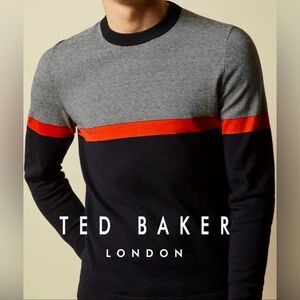 Ted Baker London Push It Contrast Stripe Crewneck Sweater Black/Red 2XL